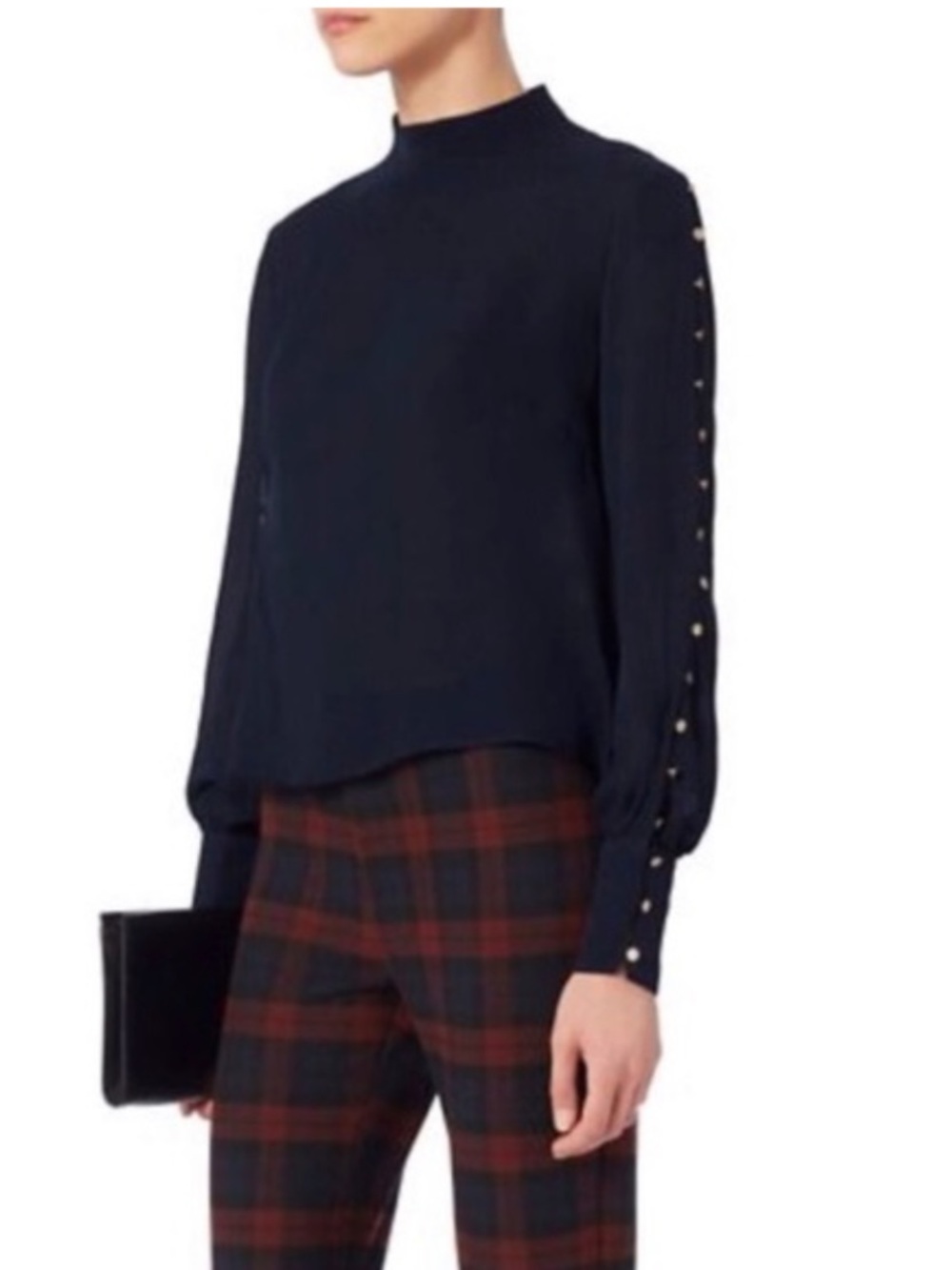 Intermix 100% Silk Studded Mock Neck Blouse